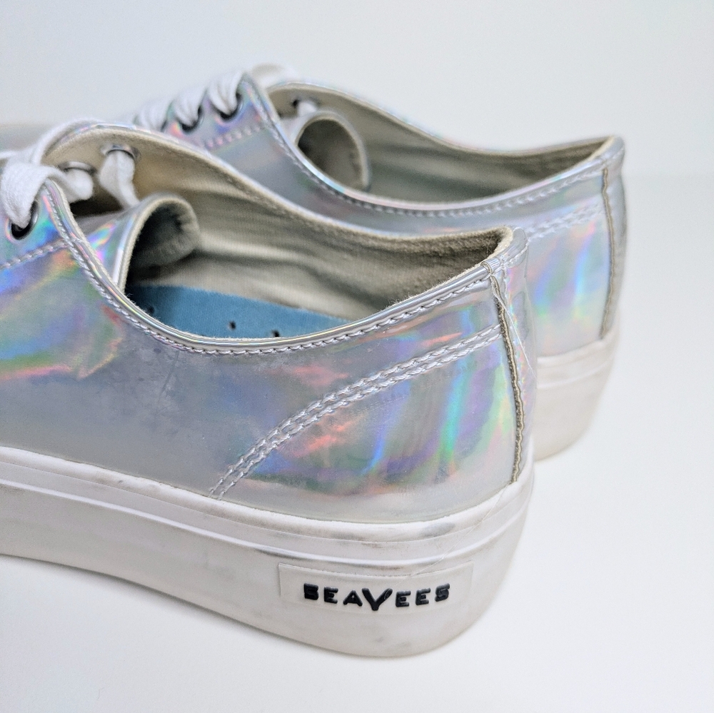Silver Holographic Platform Sneakers Tennis Shoes SEAVEES women's 8.5 - Picture 5 of 8